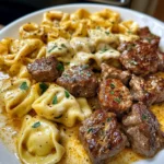 Cheesy Cajun Beef Tortellini in Creamy Garlic Alfredo