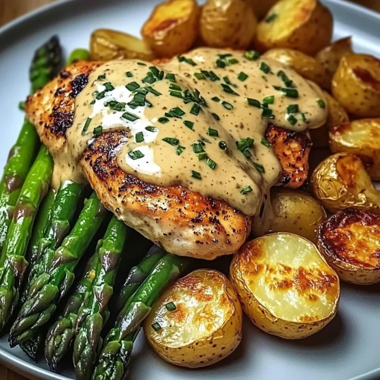 Creamy Dijon Chicken with Asparagus & Roasted Potatoes