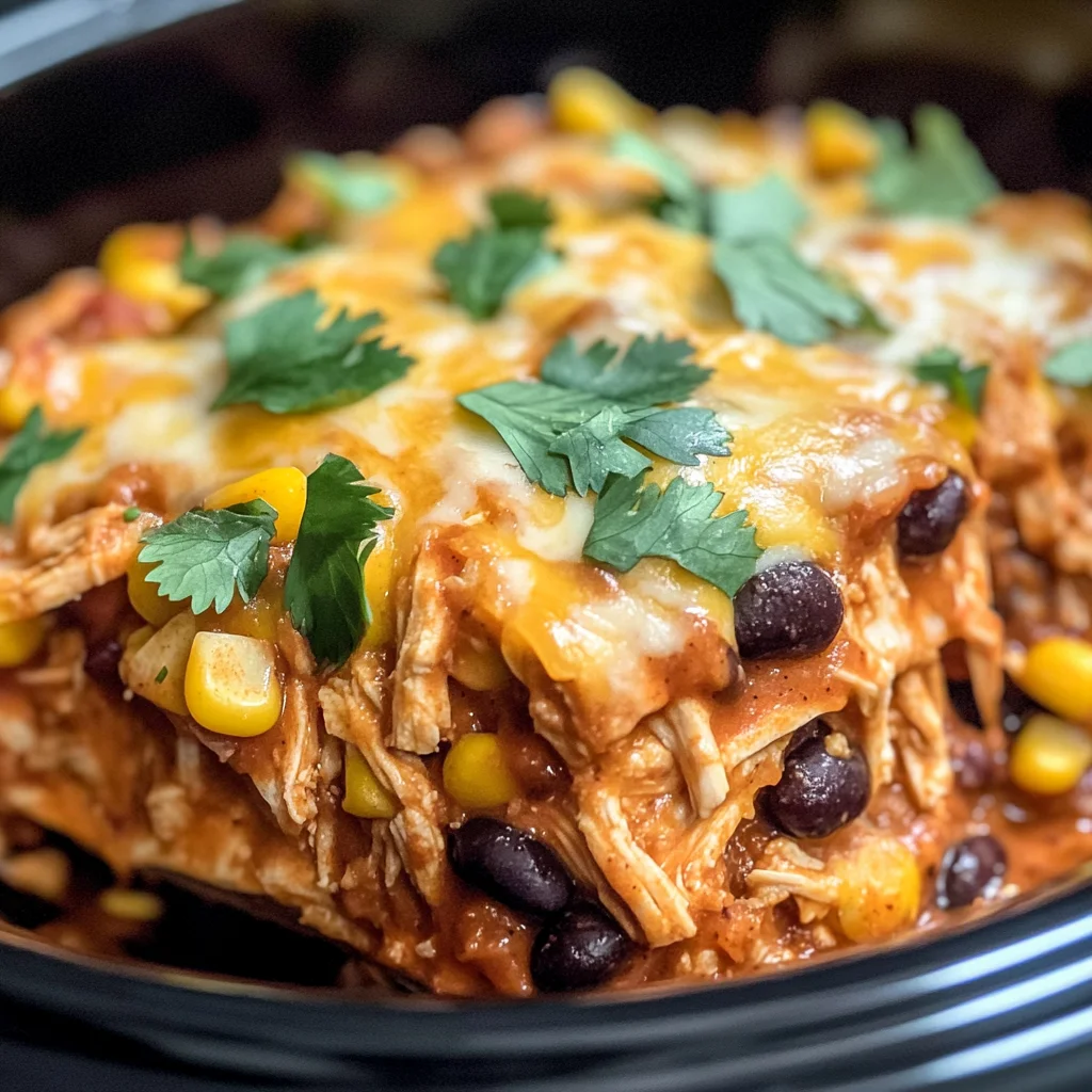 Crockpot Chicken Enchilada Casserole