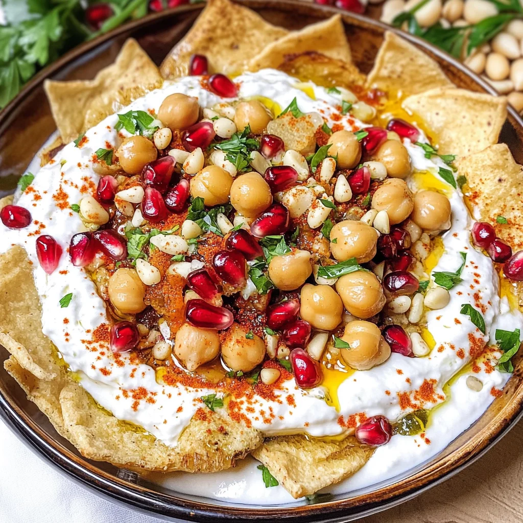 Fatteh (Pita, hummus, and yogurt)