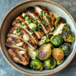 Grilled Chicken & Brussels Sprouts Bowl with Creamy Garlic-Parmesan Sauce