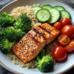 Grilled Salmon Power Plate with Quinoa & Steamed Veggies