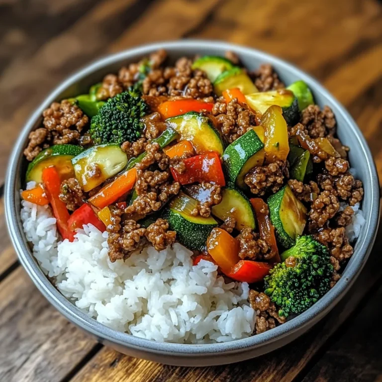 Ground Beef Veggie Stir-Fry Bowl with Fluffy Rice