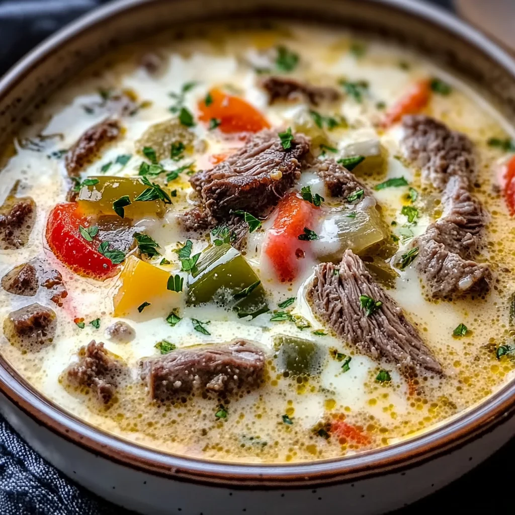 Creamy Philly Cheese Steak Soup