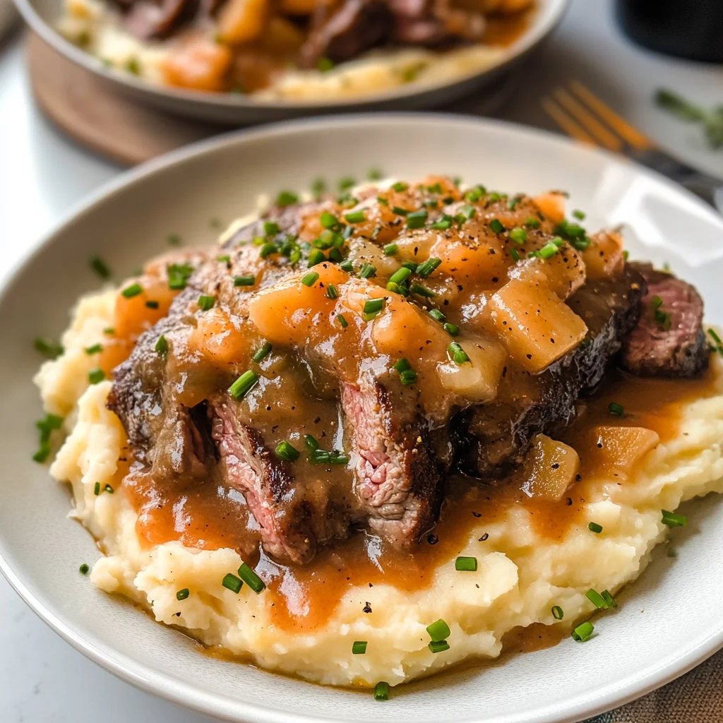 Fall Apple Cider Stew over Mashed Potatoes