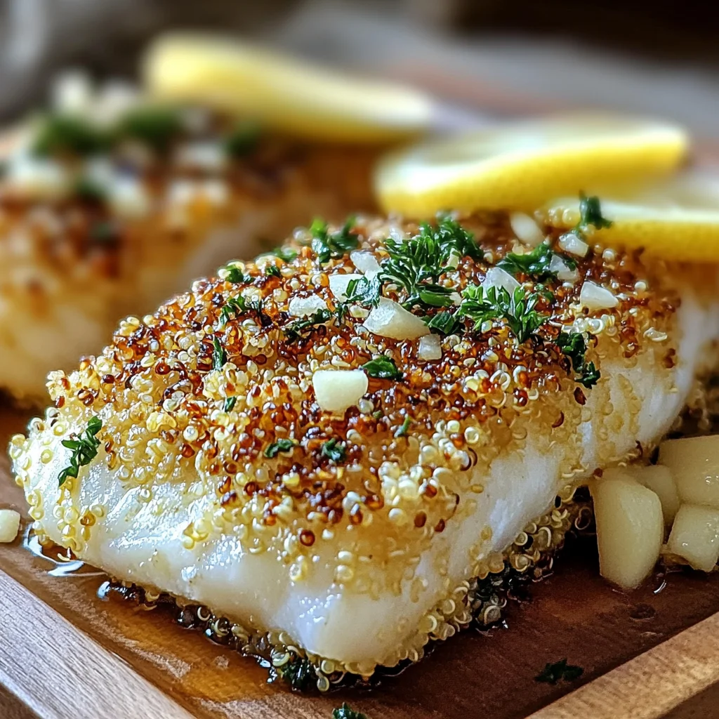 Garlic Lemon Cod with Crispy Quinoa Crust