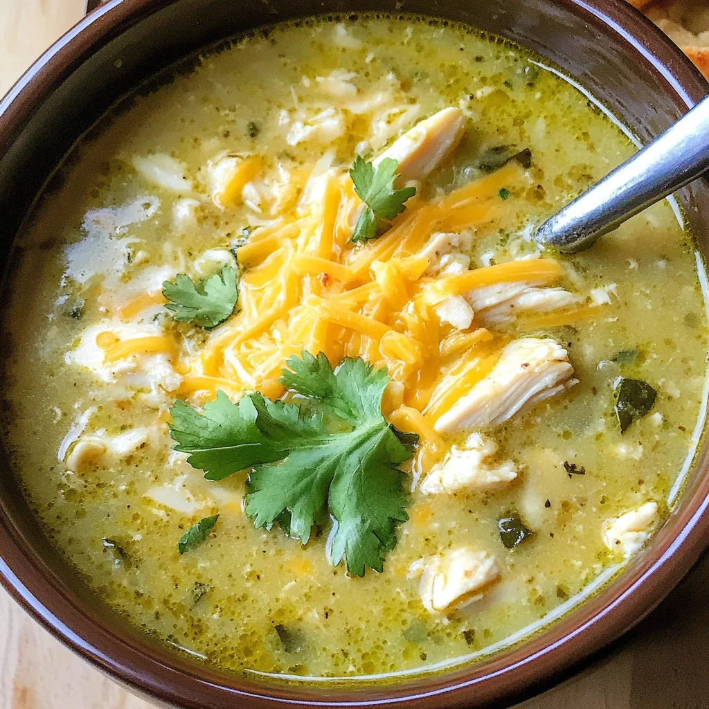 Green Chicken Enchilada Soup - Creamy and Cheesy!
