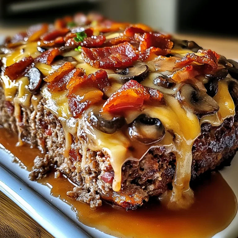 Turkey Bacon Mushroom Swiss Cheese Meatloaf – Easy & Juicy