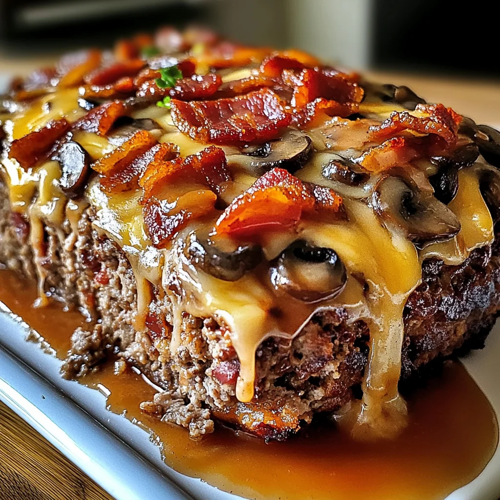 Turkey Bacon Mushroom Swiss Cheese Meatloaf – Easy & Juicy