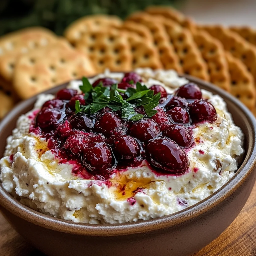 Cranberry whipped feta dip with crackers delights all!