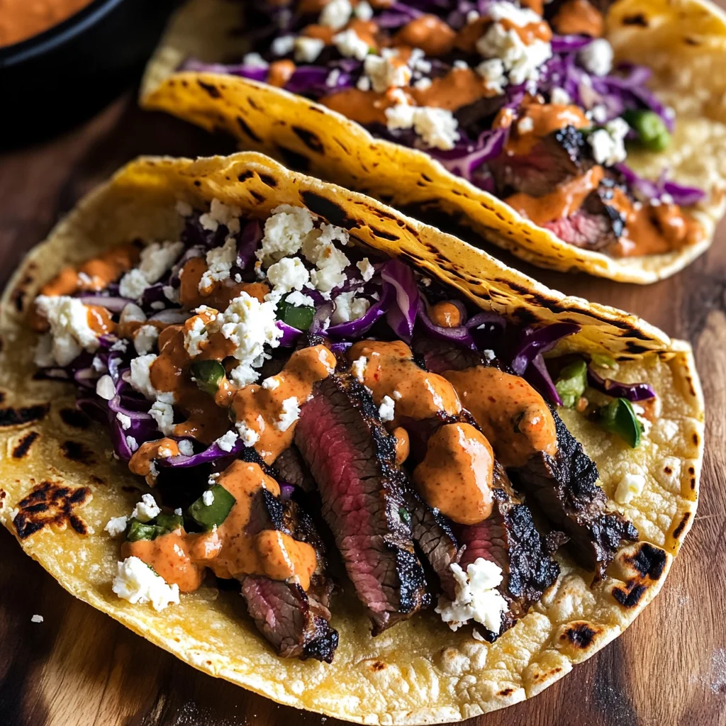 Steak Tacos with Chipotle Sauce & Roasted Cabbage Slaw