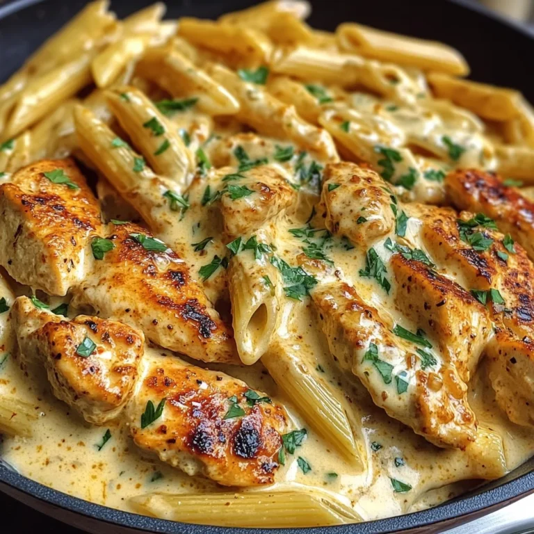 Garlic Parmesan Chicken Penne in Creamy Cajun Three-Cheese Sauce