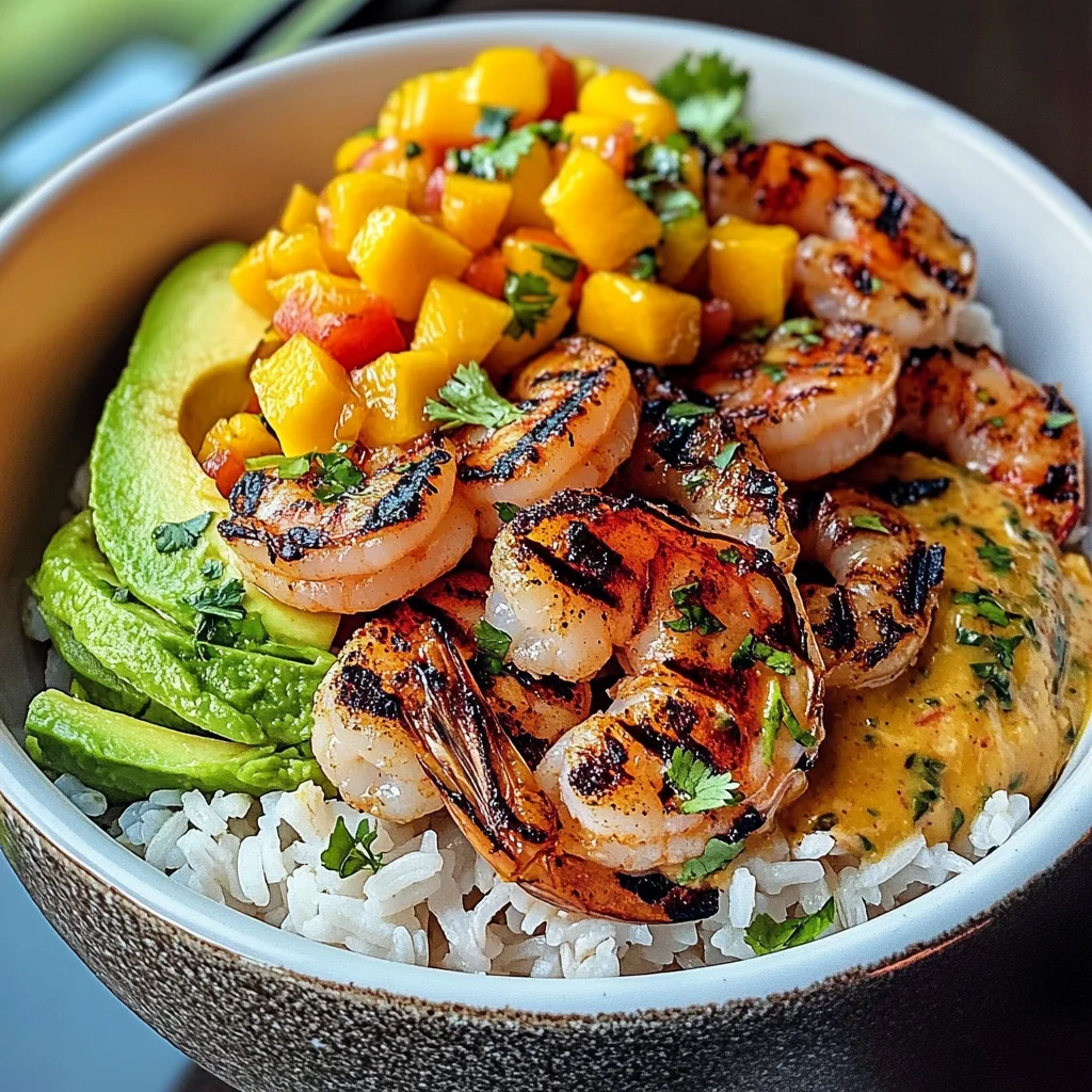 Shrimp and Avocado Bowls with Mango Salsa & Lime-Chili Sauce