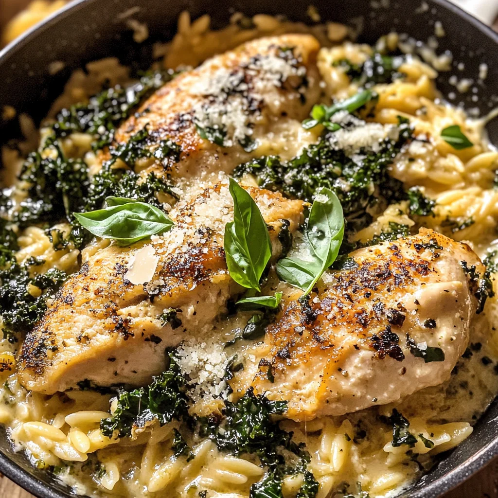 Lemon Cream Sauce Smothered Chicken and Orzo