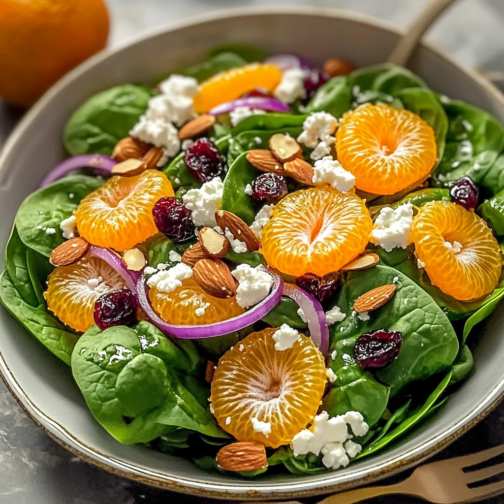 Sweet Spinach Salad with Mandarin Oranges - theamazingfood