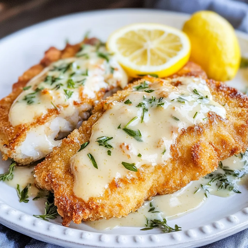 Almond Flour Crusted Fried Rockfish Fillets with a Lemon Cream Sauce