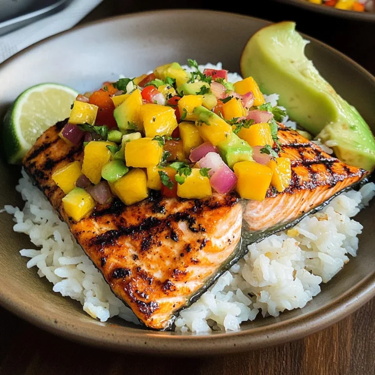 Grilled Salmon with Mango Salsa and Coconut Rice