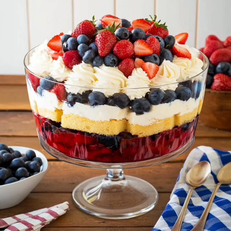 Delicious Red White and Blue Pound Cake Trifle