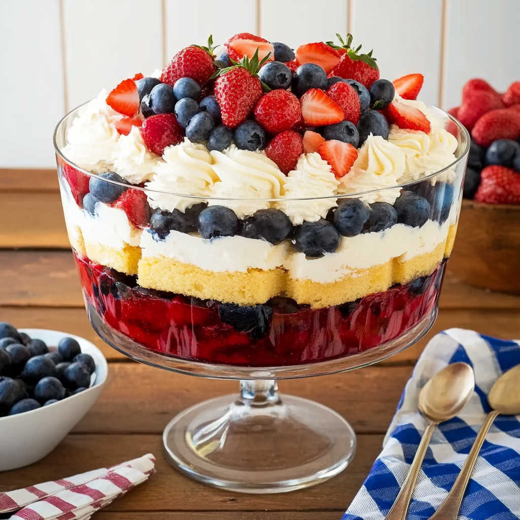 Delicious Red White and Blue Pound Cake Trifle